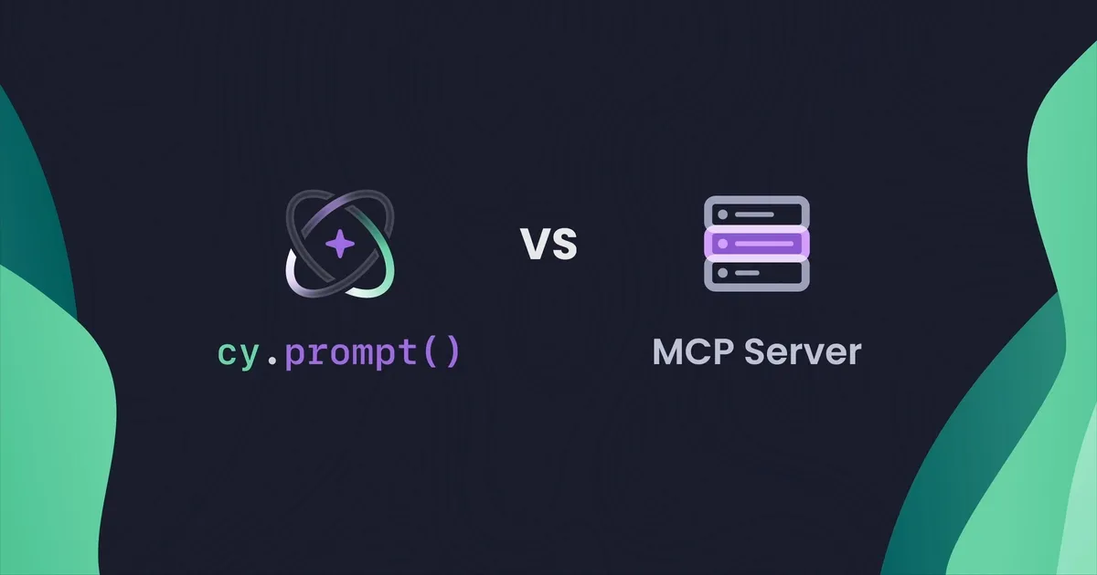 Illustration of cy.prompt() vs MCP agent