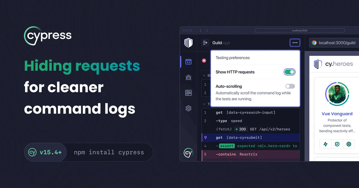 Hiding requests for cleaner command logs in Cypress App