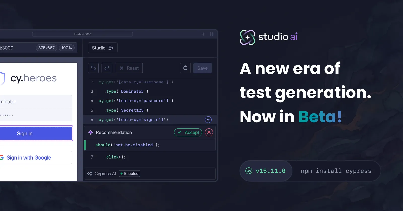 Cypress Studio AI — A new era of test generation. Now in Beta!