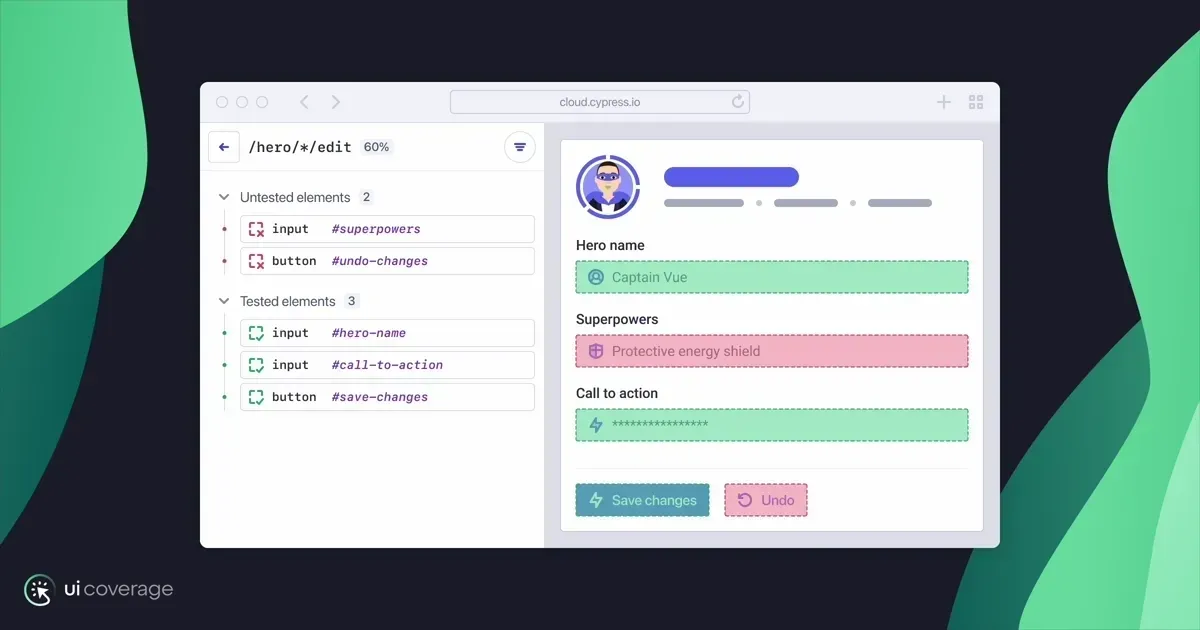 Animation showing the process of choosing and element and generating test coverage for it